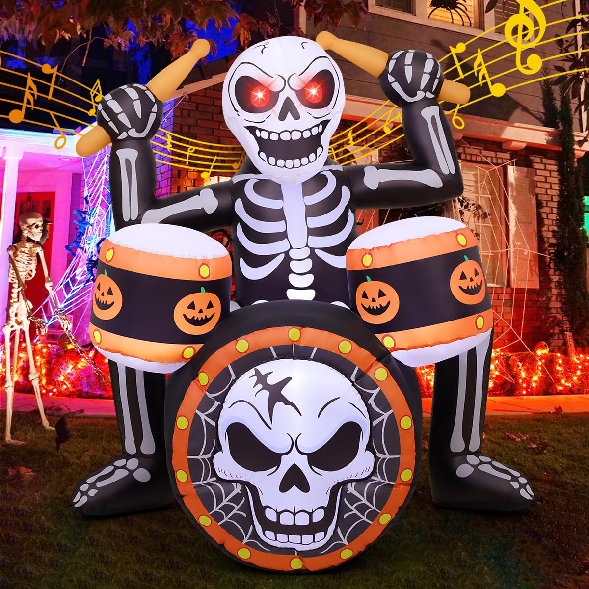 COMIN 5 FT Halloween Inflatable Rock Skeleton with LED lights