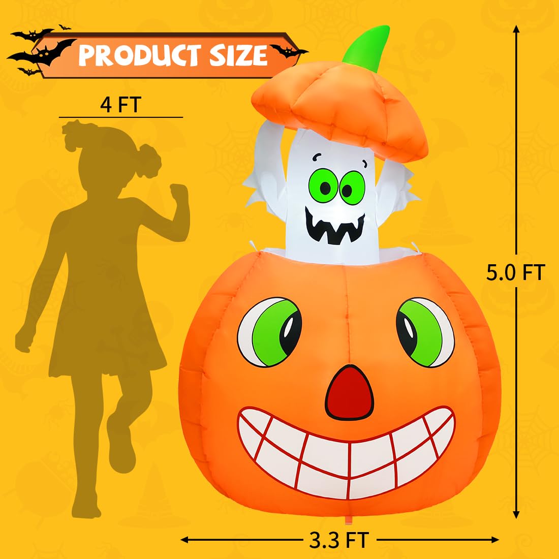 COMIN 5 FT Inflatable Halloween decoration at night with lights