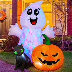 COMIN 5FT Halloween Inflatable Ghost with black cat and pumpkin