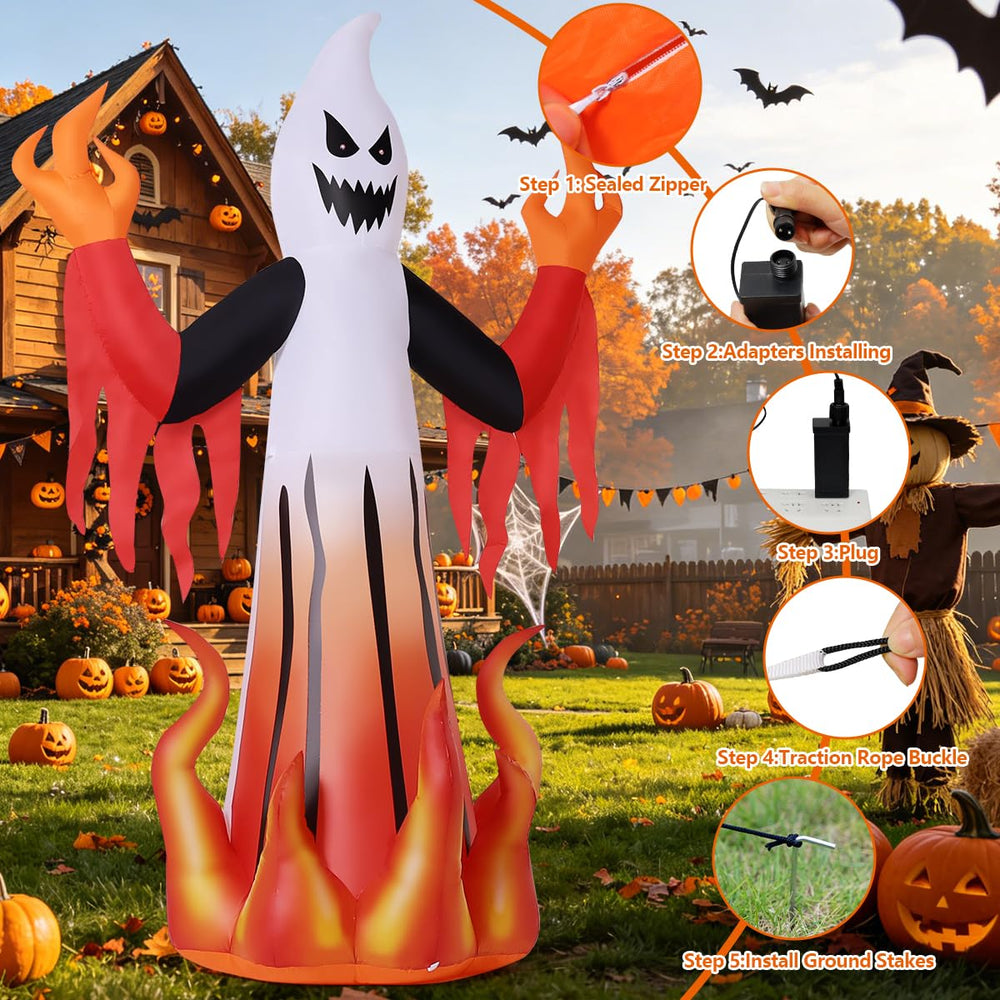 COMIN 8FT Scary Ghost Inflatable in yard during night