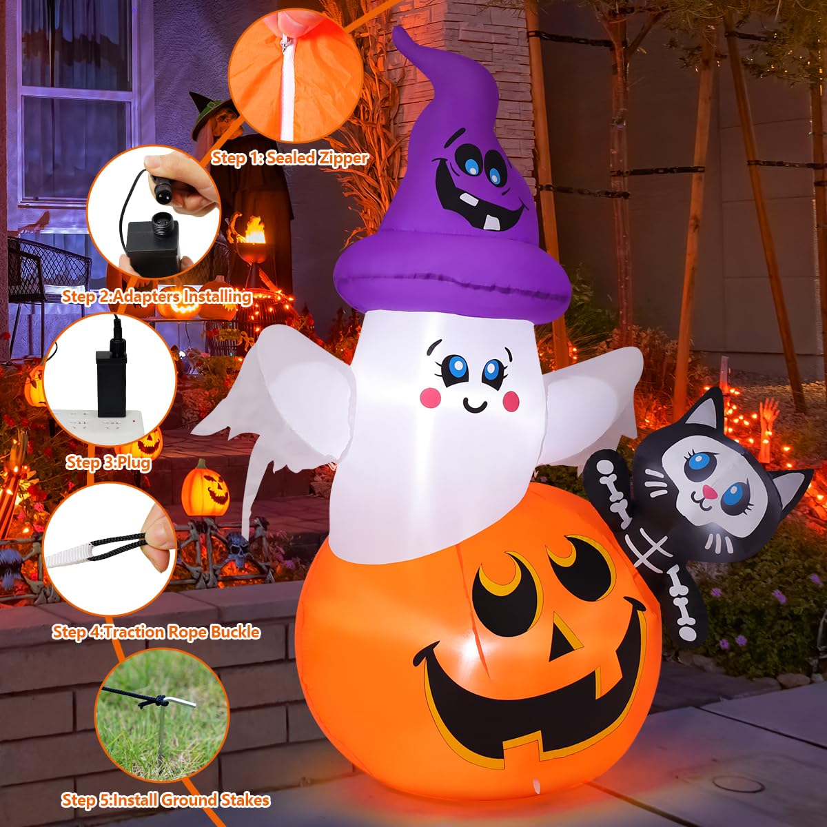COMIN Halloween inflatable cat with ground stakes