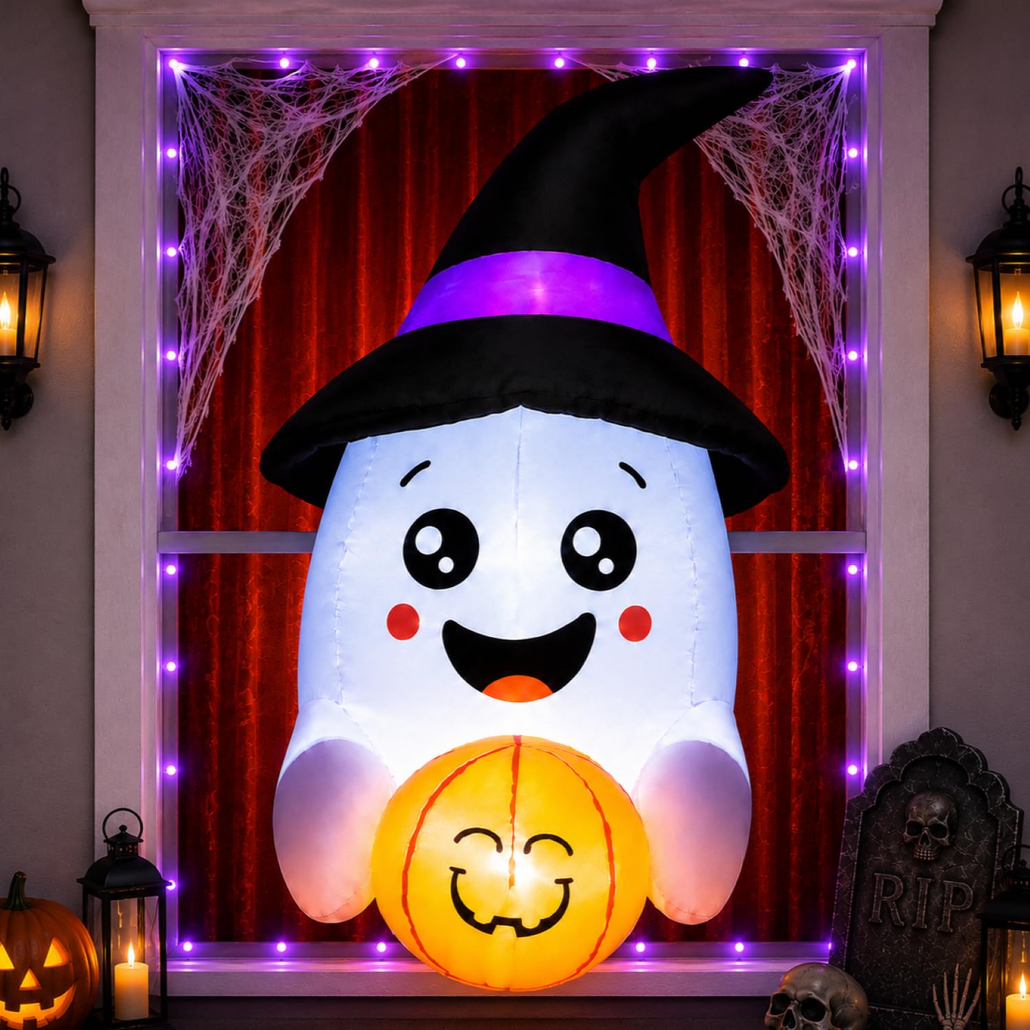 COMIN Halloween inflatable ghost 3.6FT with LED lights front view