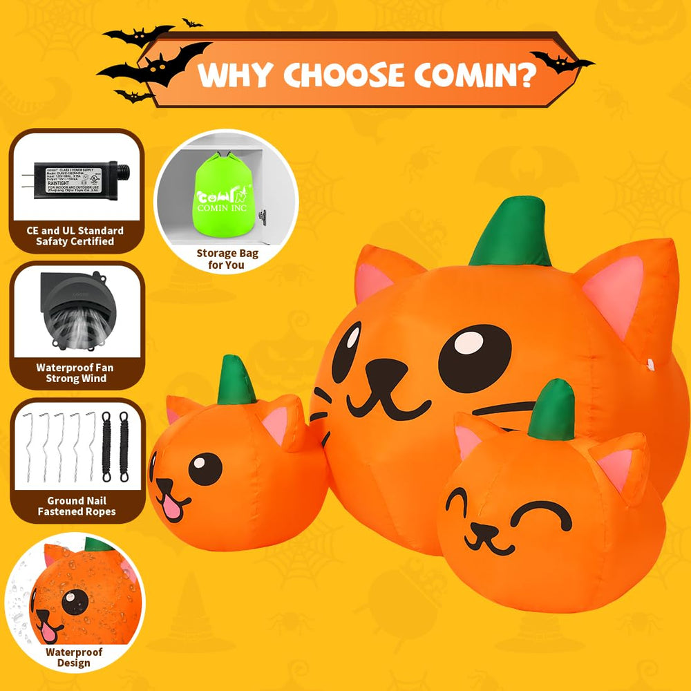 COMIN Halloween inflatable pumpkin cat with built-in blower detail