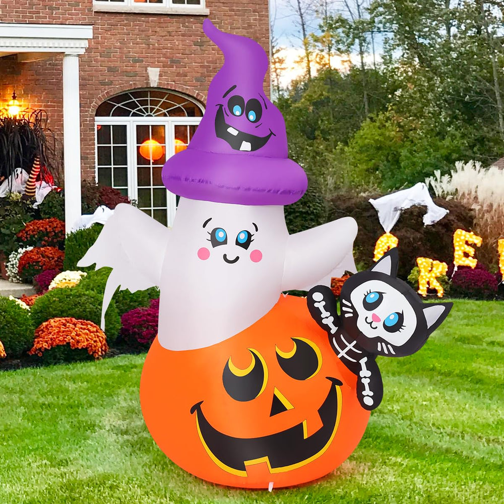COMIN Halloween inflatable pumpkin ghost cat with built-in LEDs