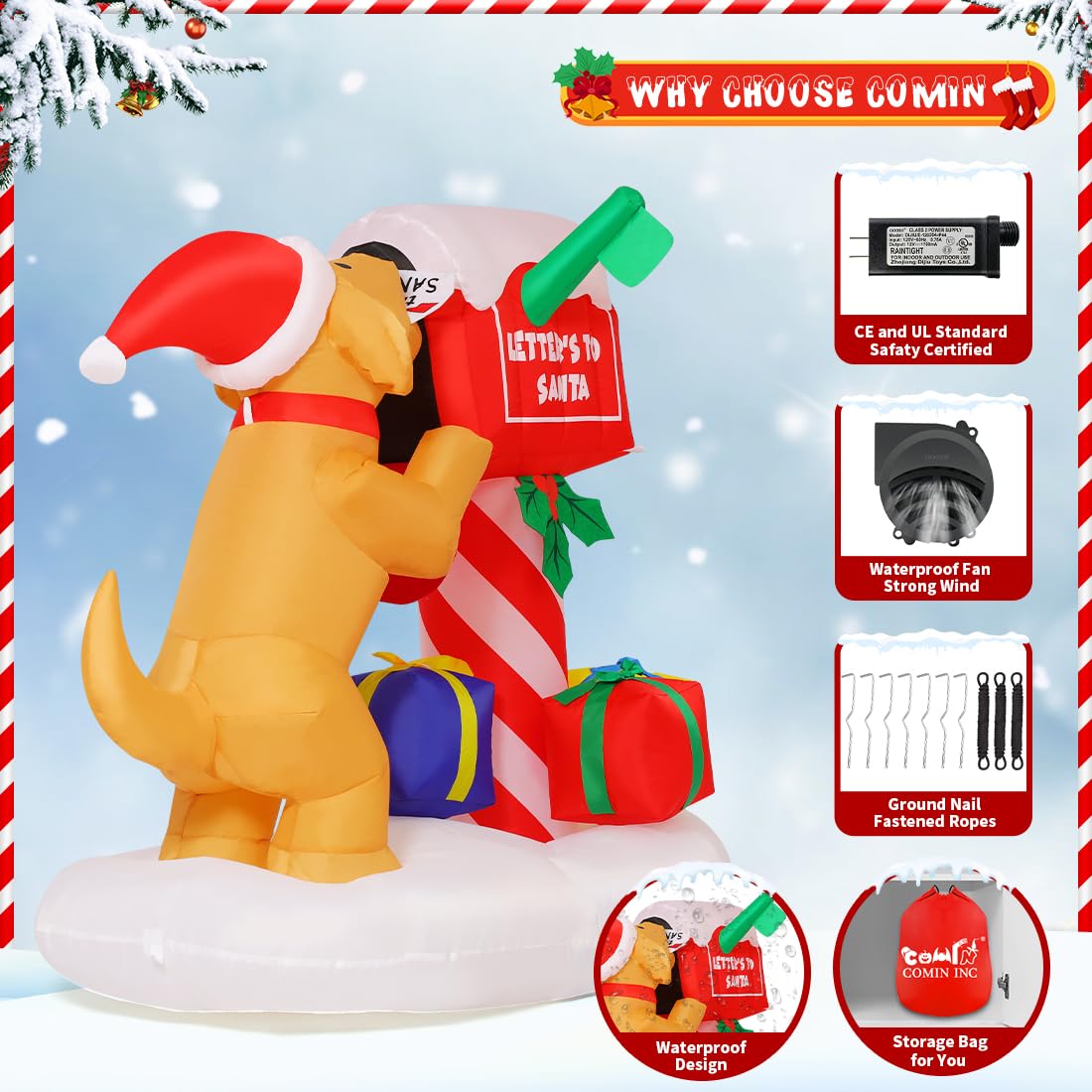 COMIN inflatable dog mailbox packed in storage bag