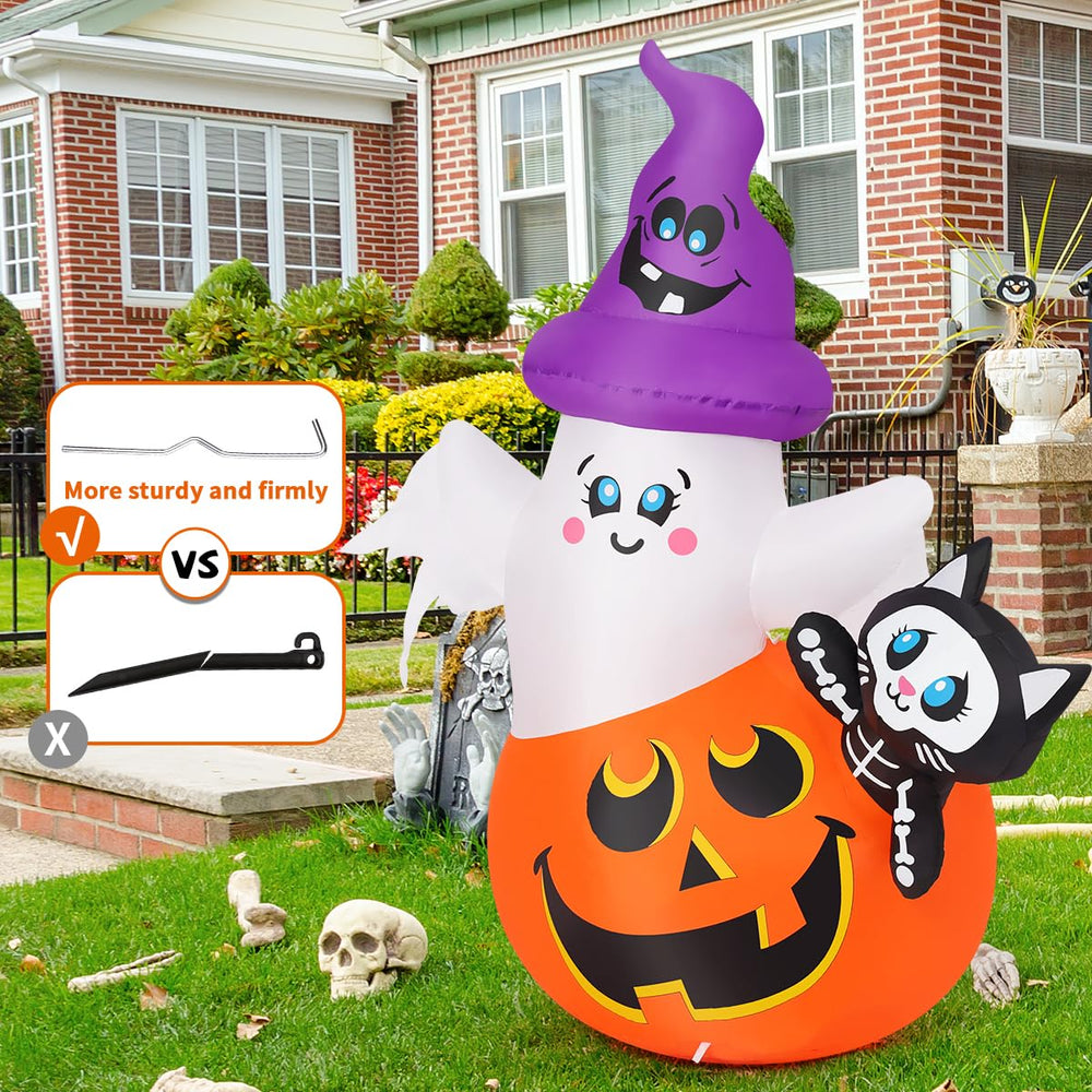 COMIN inflatable pumpkin ghost cat in outdoor garden