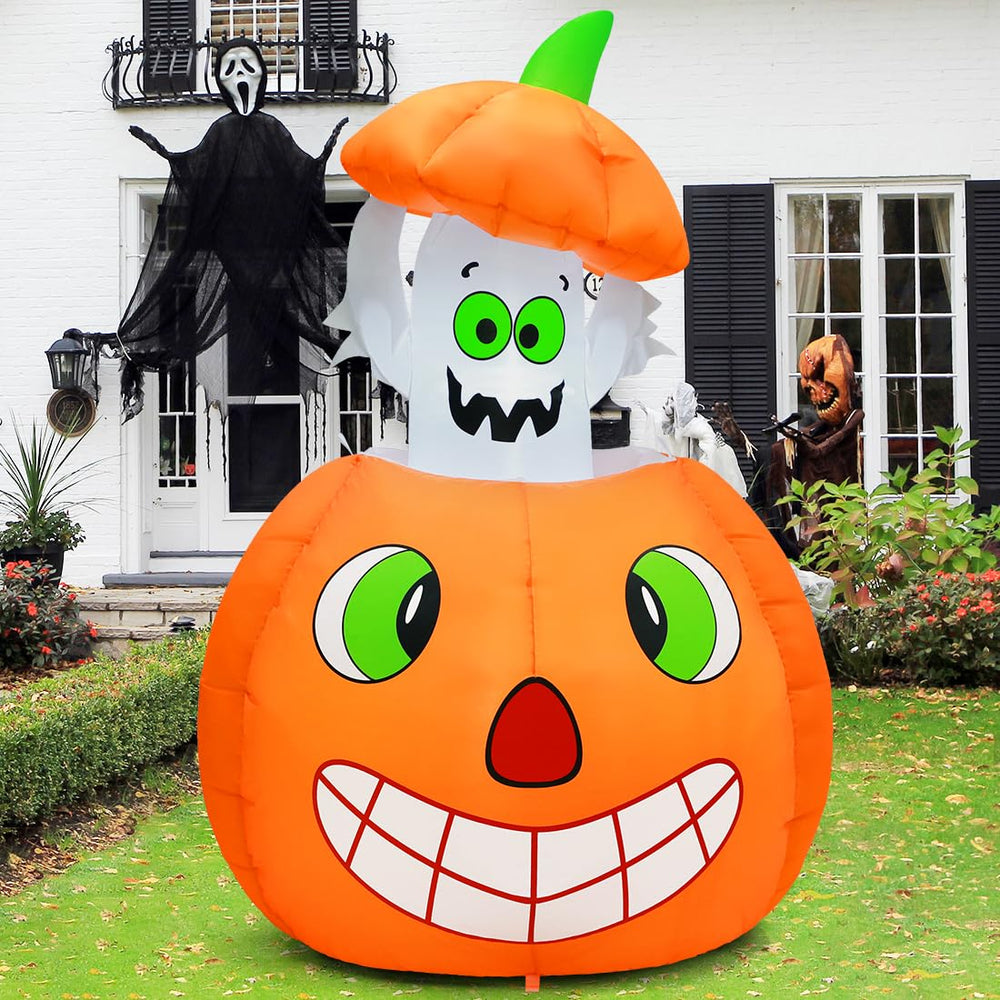 COMIN Inflatable Pumpkin Ghost setup in a garden
