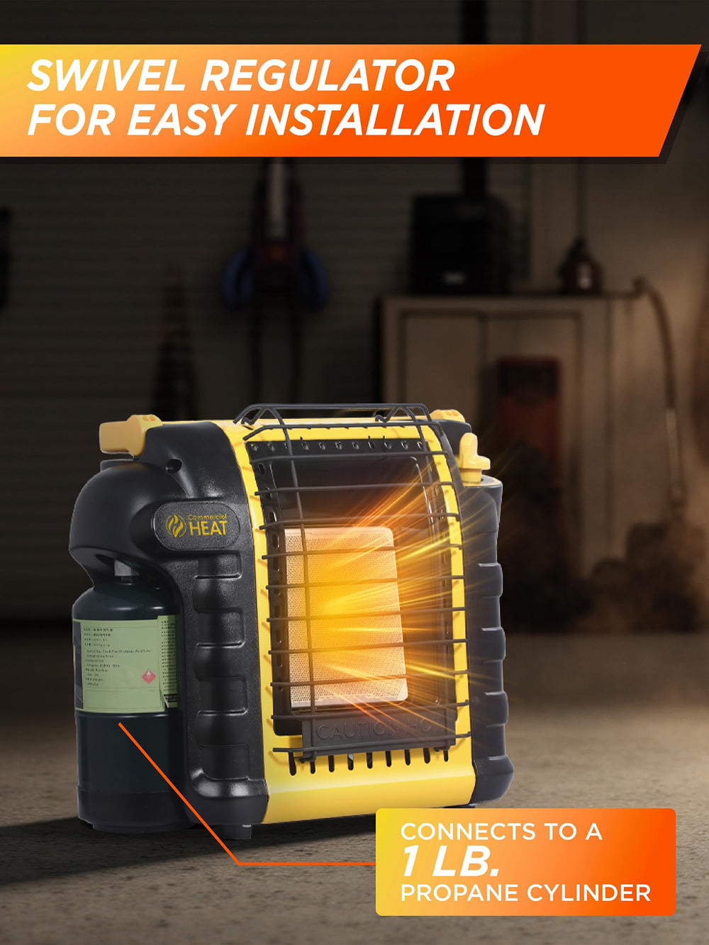 Commercial HEAT Portable Propane Heater close-up of heat settings