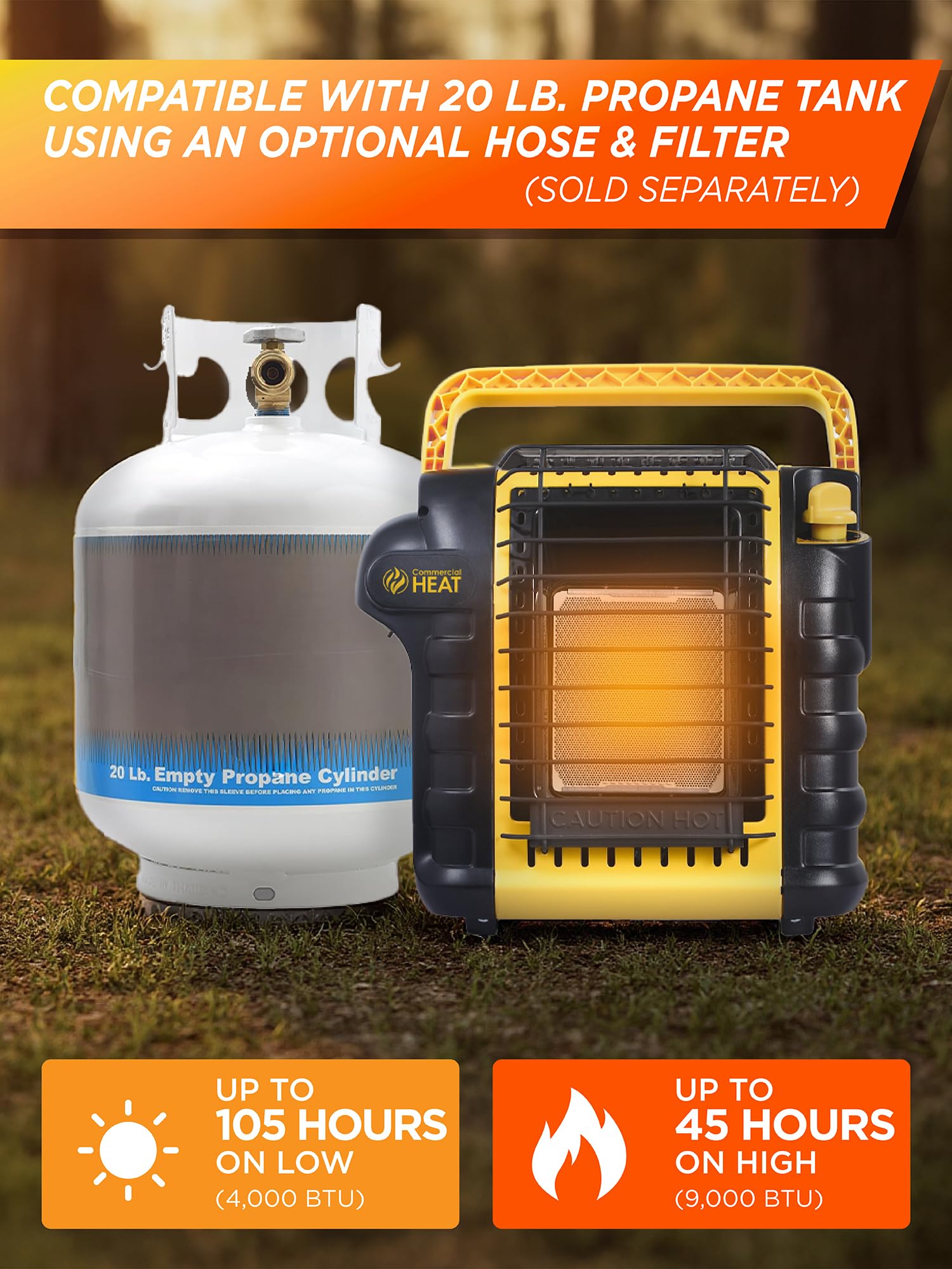 Commercial HEAT Portable Propane Heater with propane tank setup