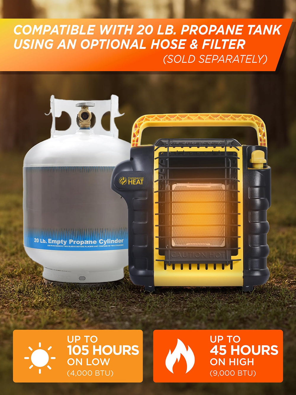 Commercial HEAT Portable Propane Heater with propane tank setup