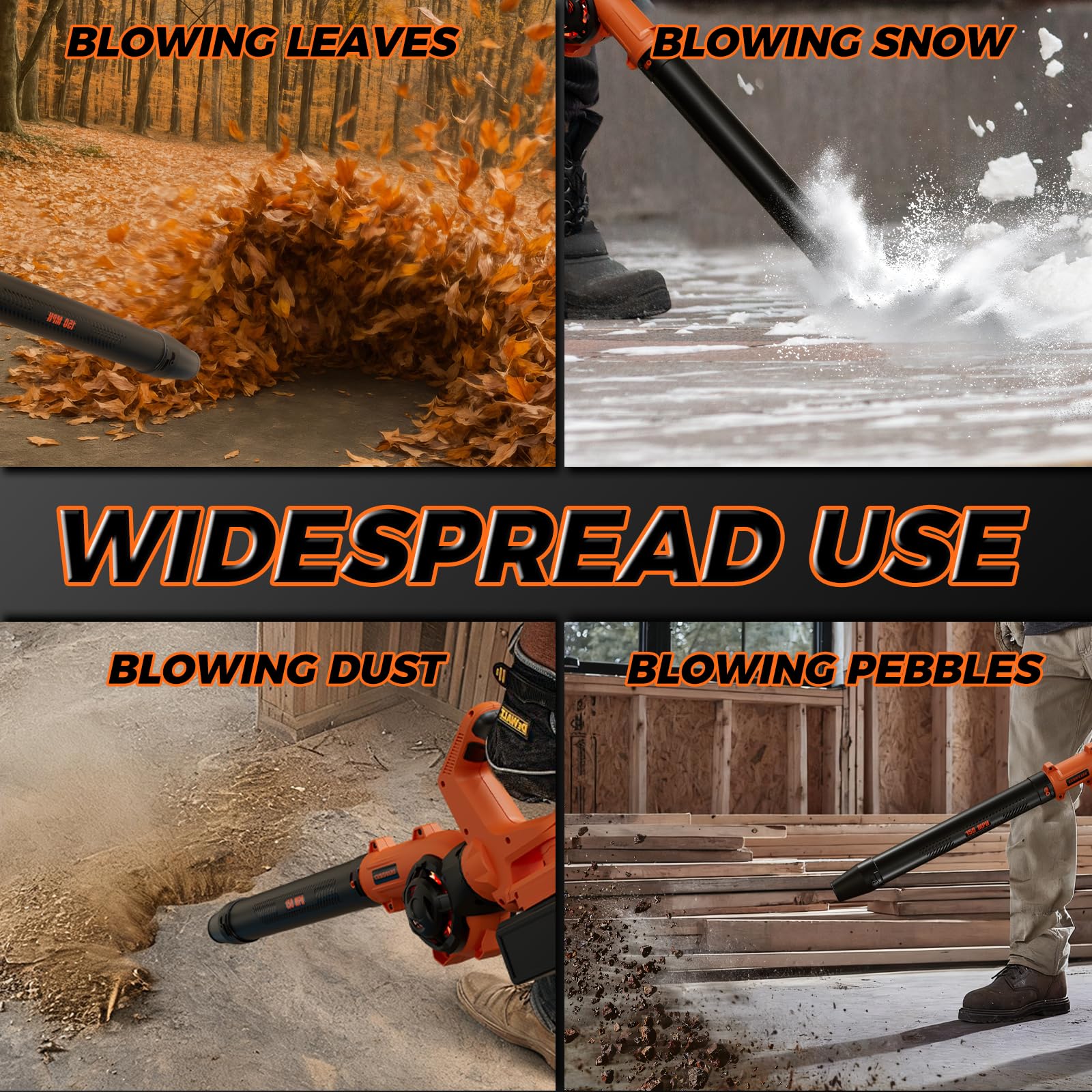 COMOWARE leaf blower in action clearing leaves