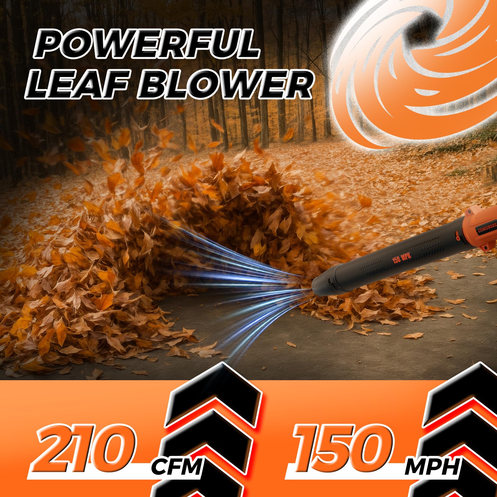COMOWARE leaf blower showing 270° adjustable handle