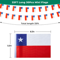 Compact Chile flags measuring 5.5 x 8.3 inches on display