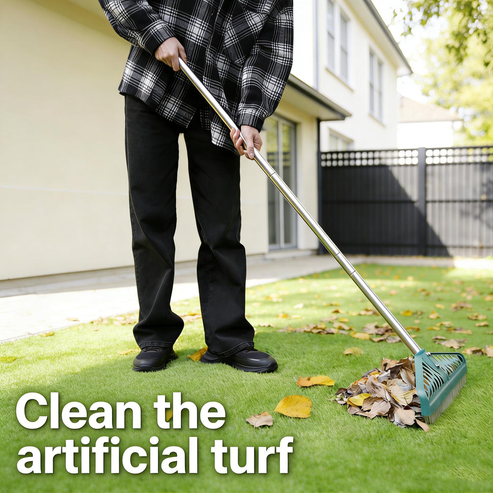 Compact storage of YEELOR Turf Rake with detached handle