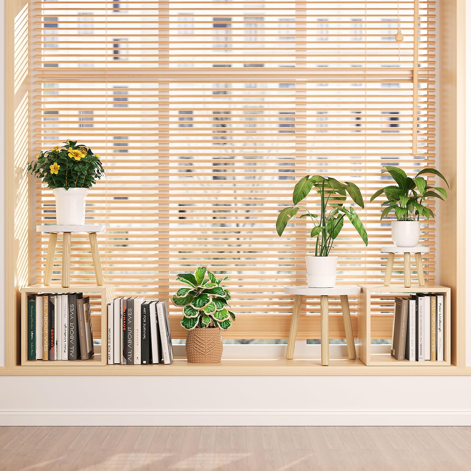 Compact Vecxoty plant stands fitting in a corner
