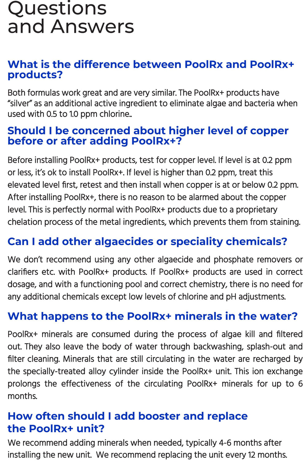 Comparison of PoolRx+ with other pool chemicals