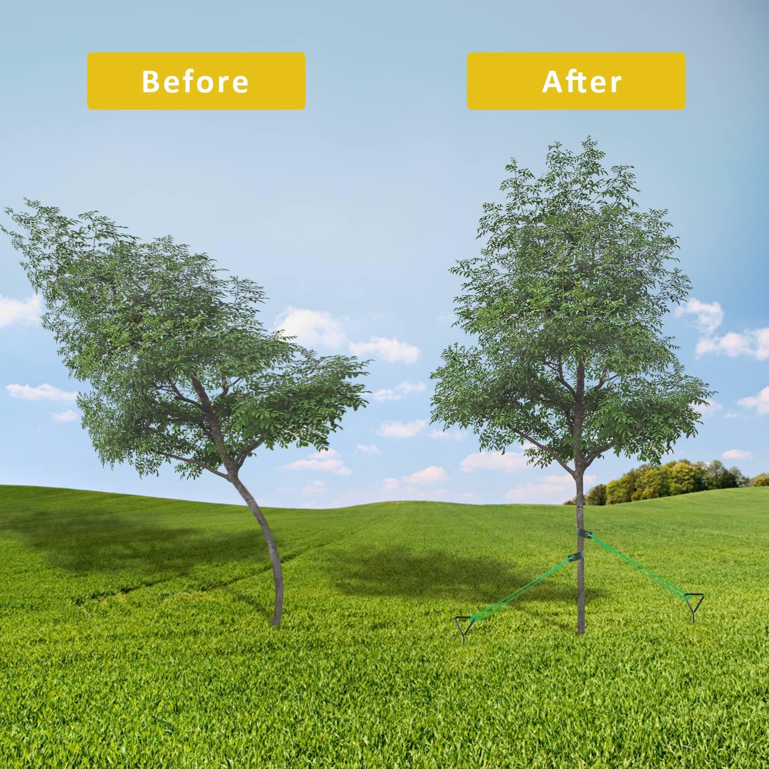 Complete FCENDS Tree Stake Kit packaging showing included items