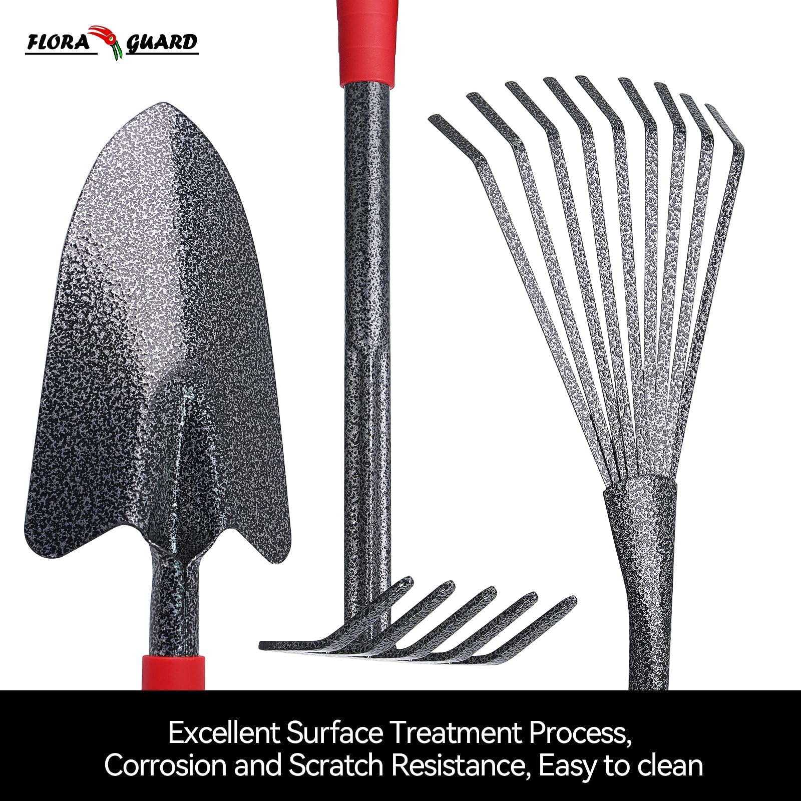 Complete FLORA GUARD garden tool set with red handles