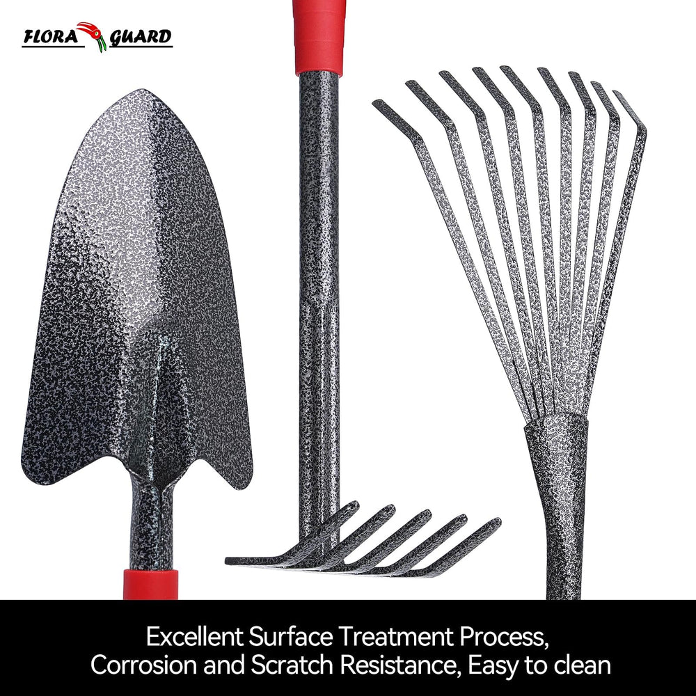 Complete FLORA GUARD garden tool set with red handles