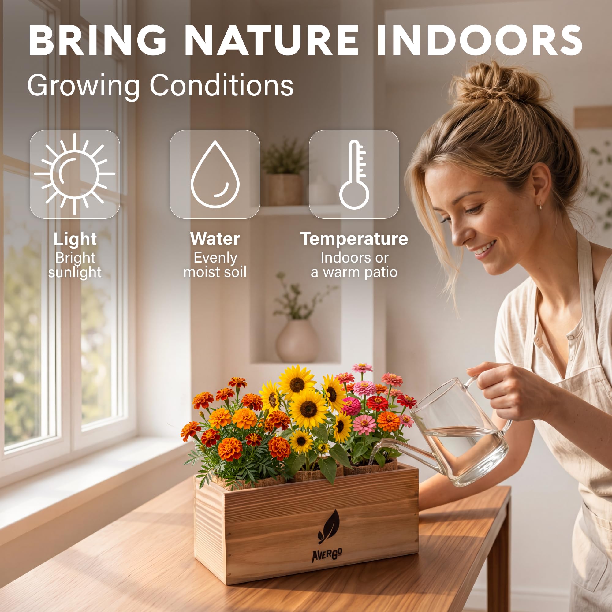 Complete gardening set layout of AVERGO flower seeds kit