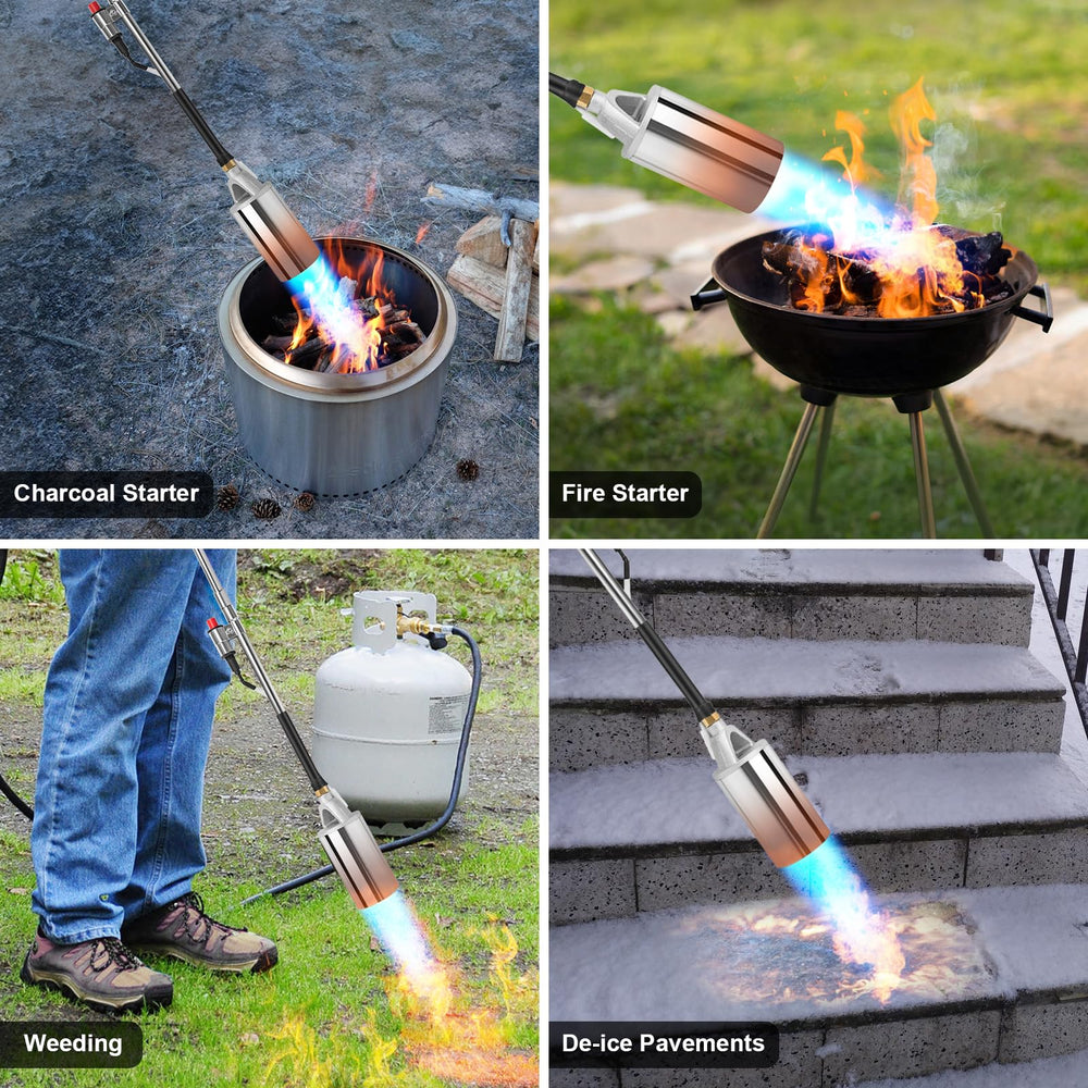 Complete GasBRUH weed burner kit on a garden surface