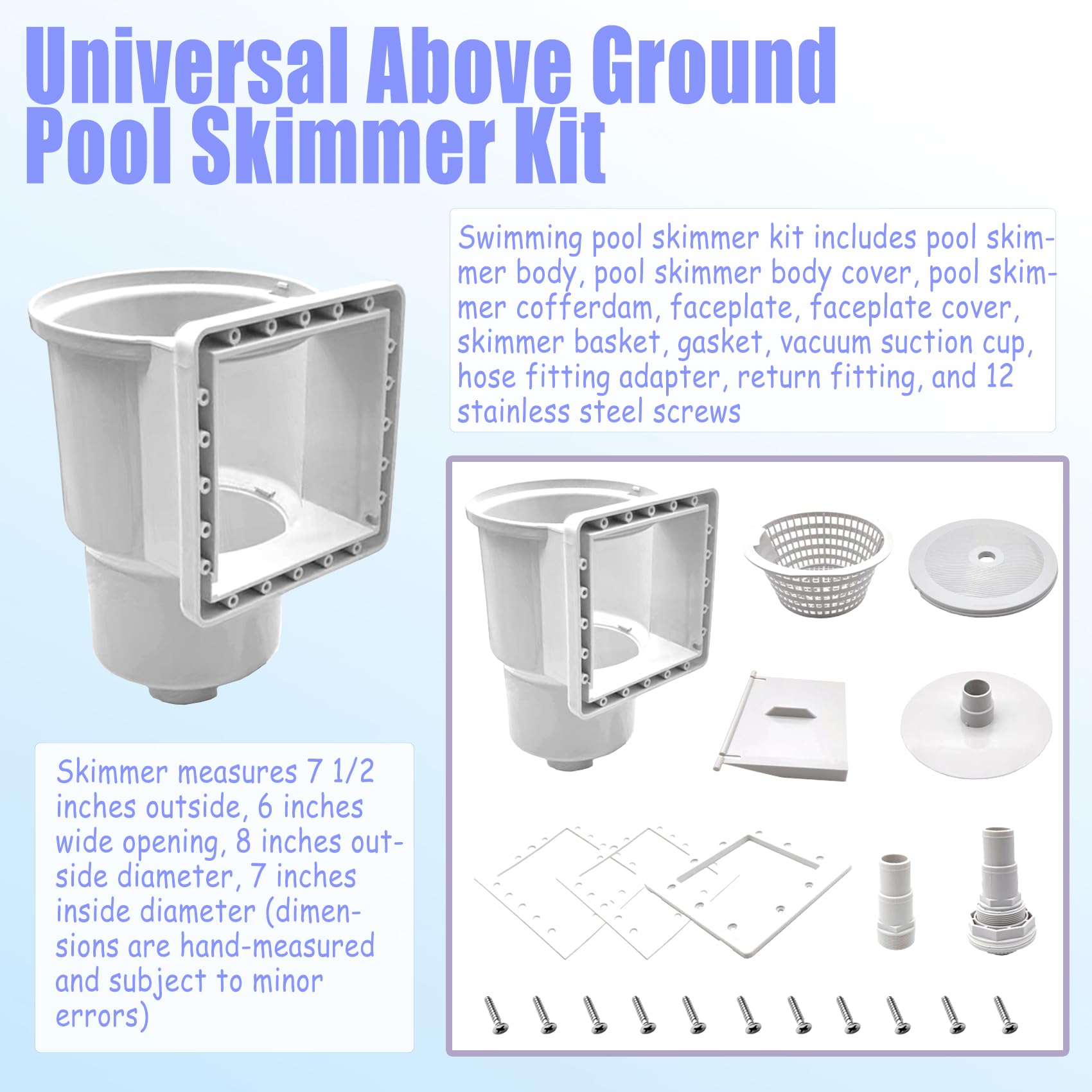 Complete kit of Xmnbl Above Ground Pool Skimmer including weir and faceplate
