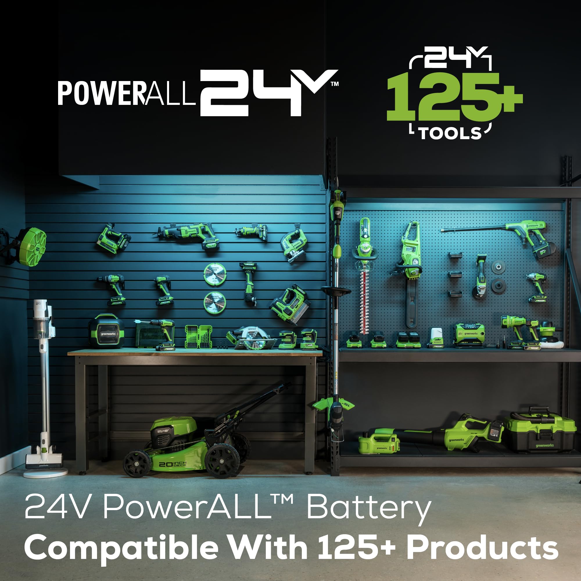 Complete package of Greenworks 24V chainsaw with scabbard