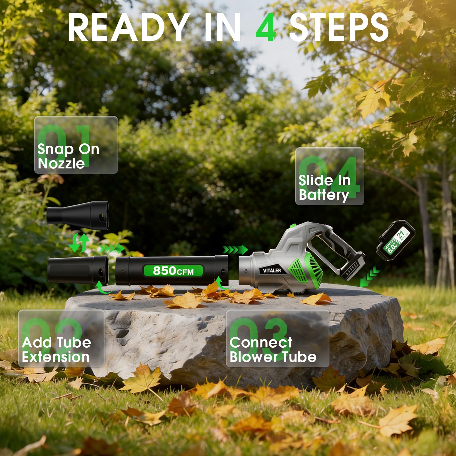 Complete package of Vitaler Leaf Blower with all accessories