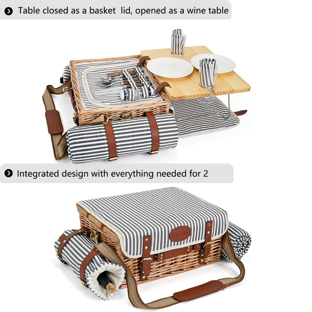 Complete picnic set including blanket and full tableware for two