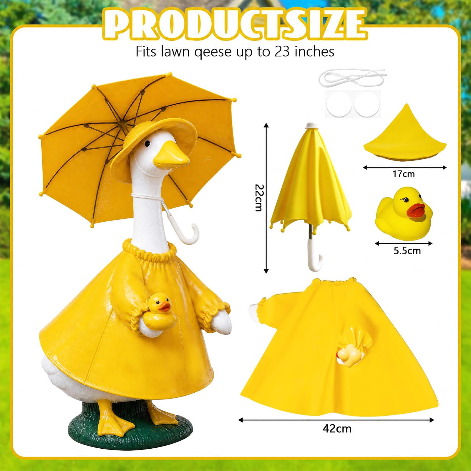 Complete set including hat, umbrella, and duck