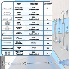 Complete set of accessories for sunshade sail installation