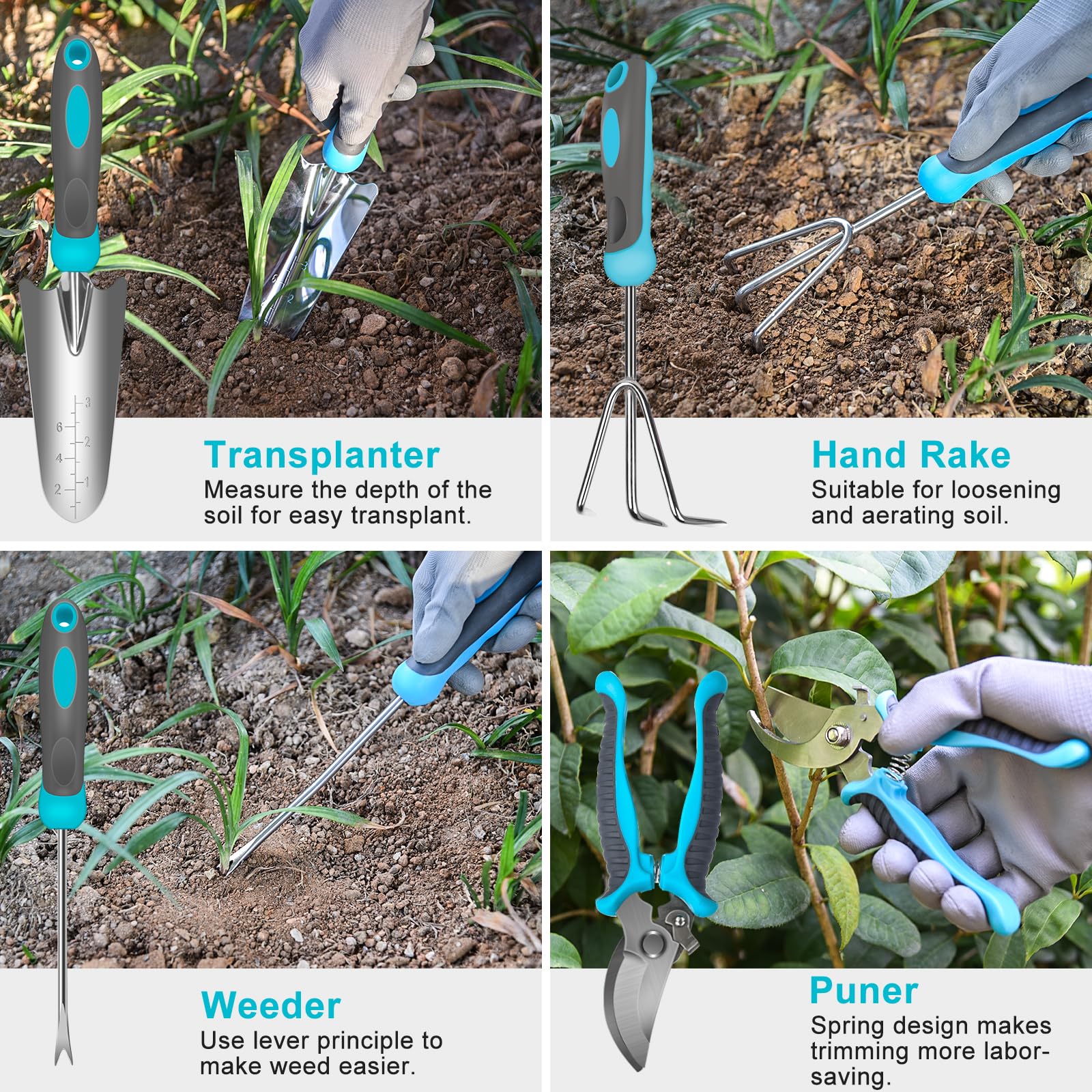 Complete set of gardening tools for planting and pruning