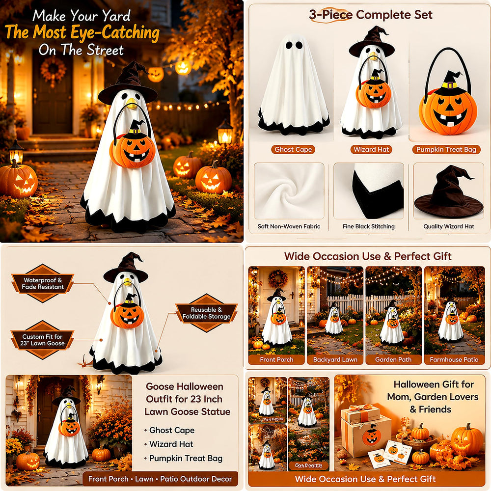 Complete set of SLUPS Halloween Goose Outfit laid out on a table