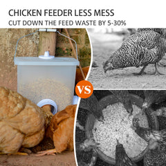 Complete Suplklz Automatic Chicken Feeder Set on a chicken coop wall