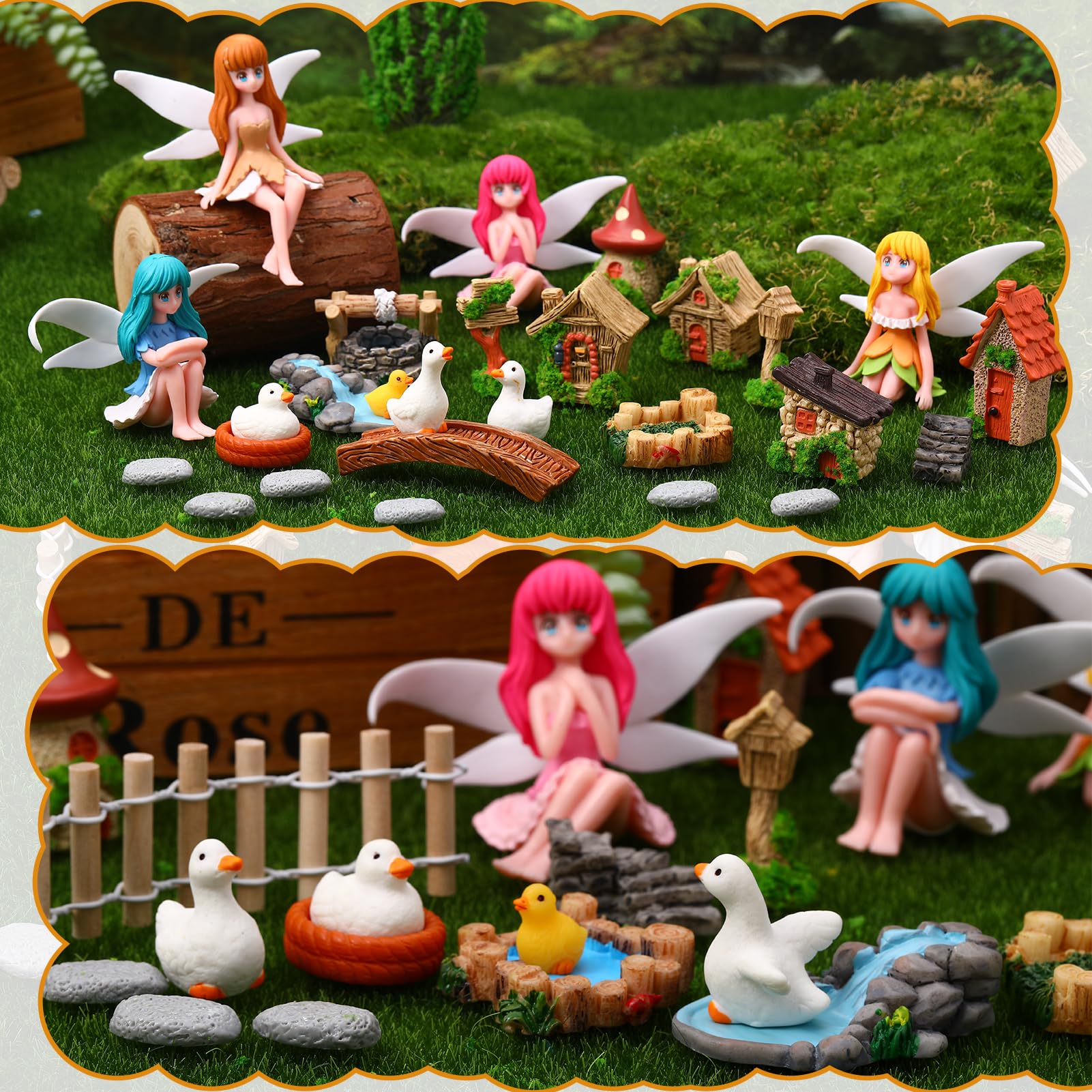 Complete view of GGSTDDUP fairy garden set with houses and accessories