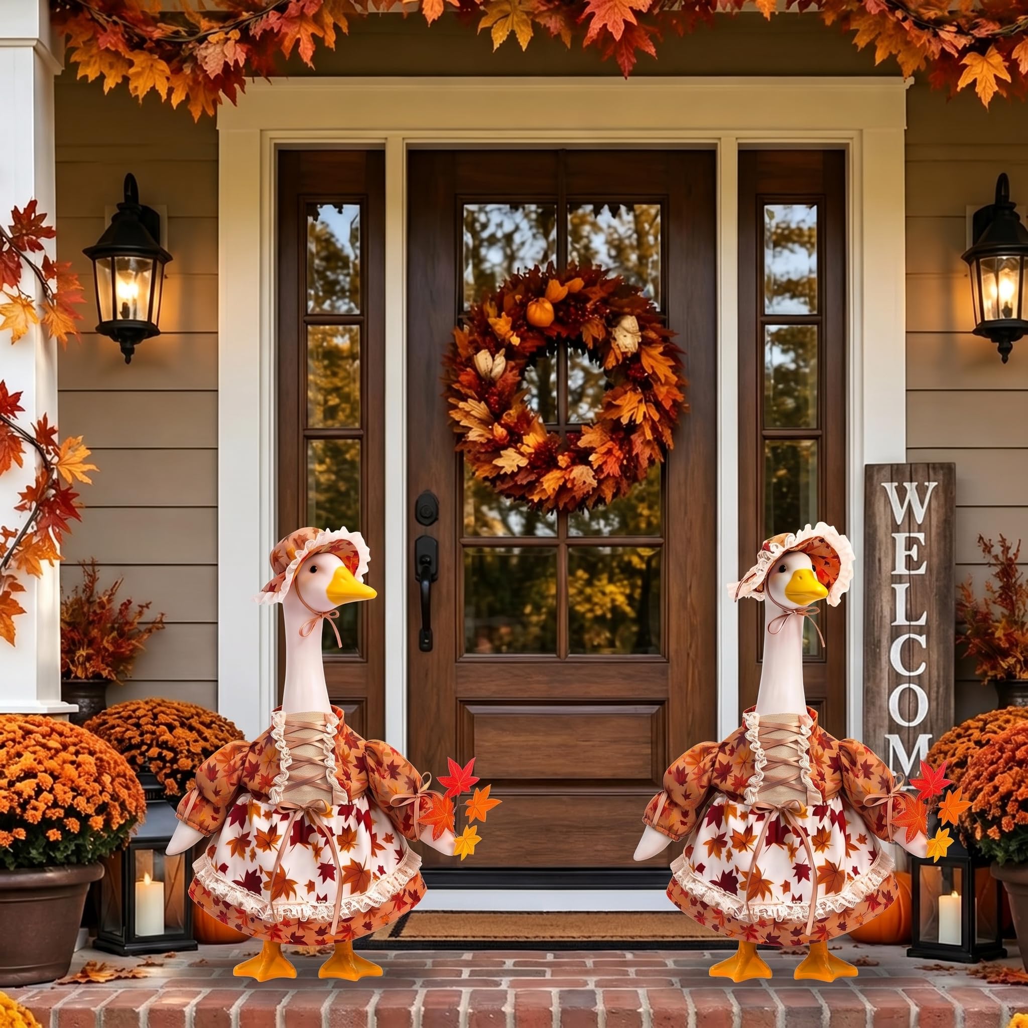 Complete view of YVMMVY Fall Goose Outfit in autumn setting