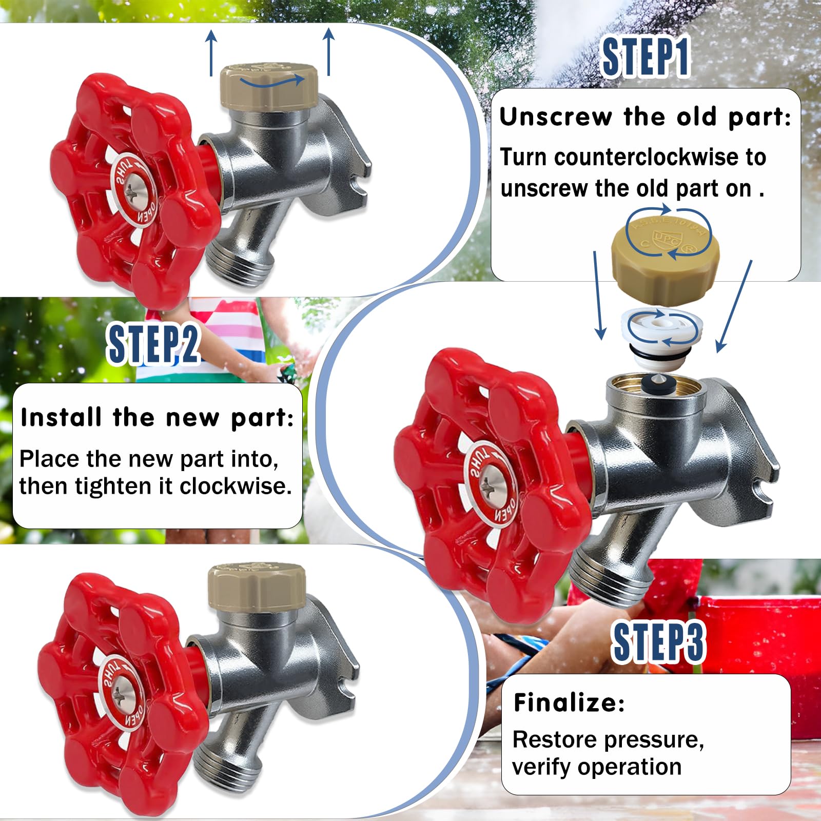Complete Young Dance Outdoor Faucet Repair Kit laid out on a table