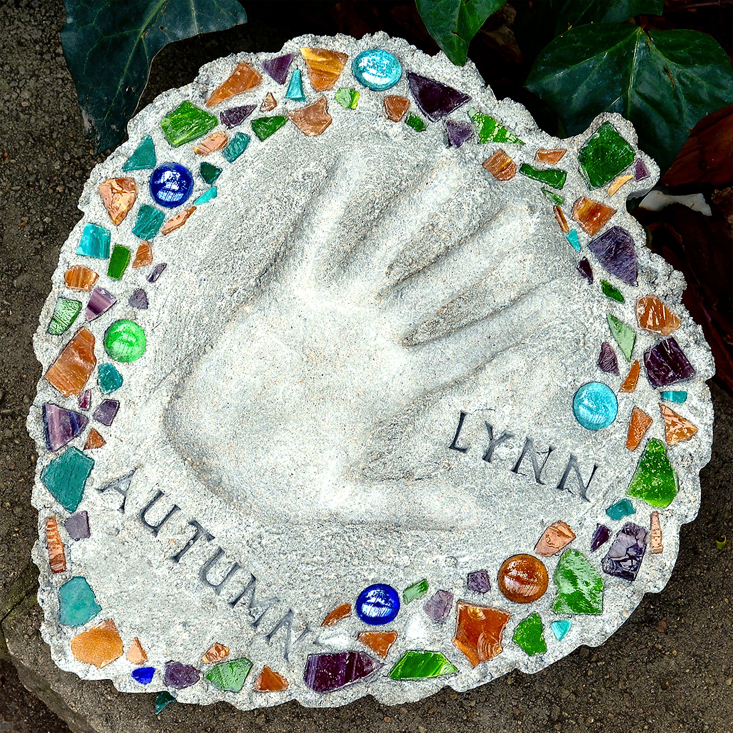 Completed 12 inch leaf-shaped mosaic stepping stone