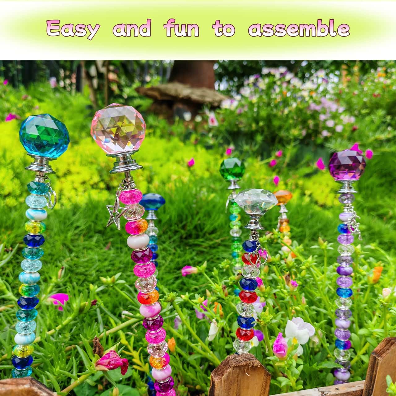 Completed fairy wands made with the ZSlactp garden stake kit