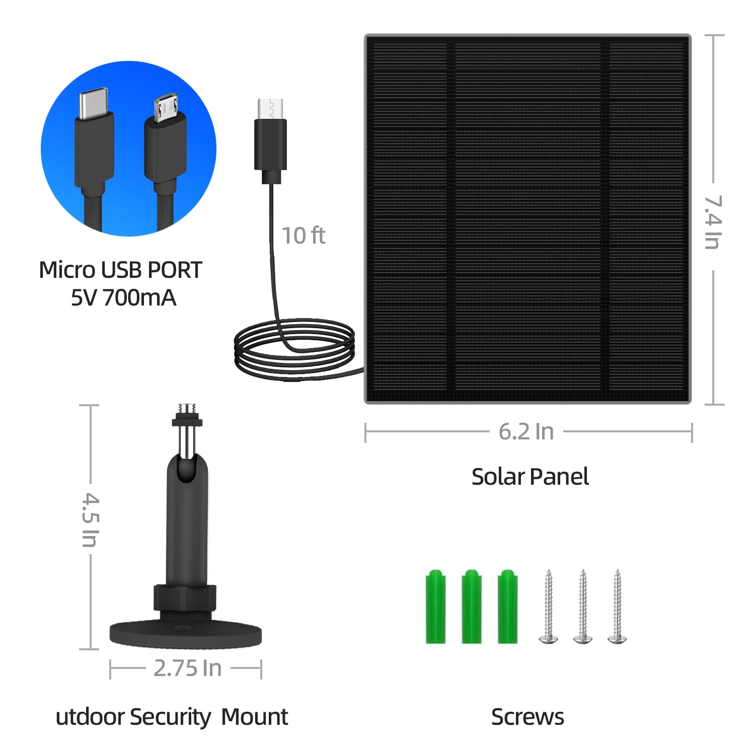 Components included with Catgod 5W Solar Panel package