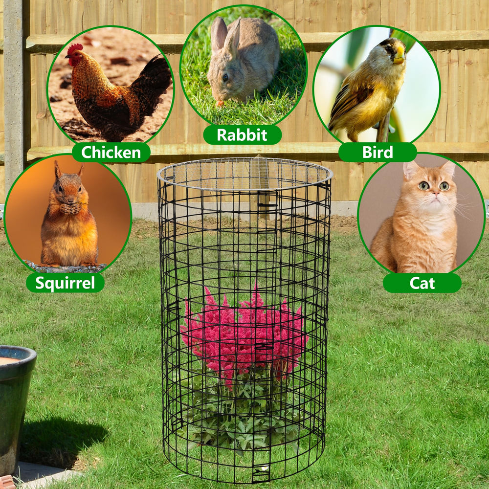 Components of Adnee plant protector set including stakes and clips