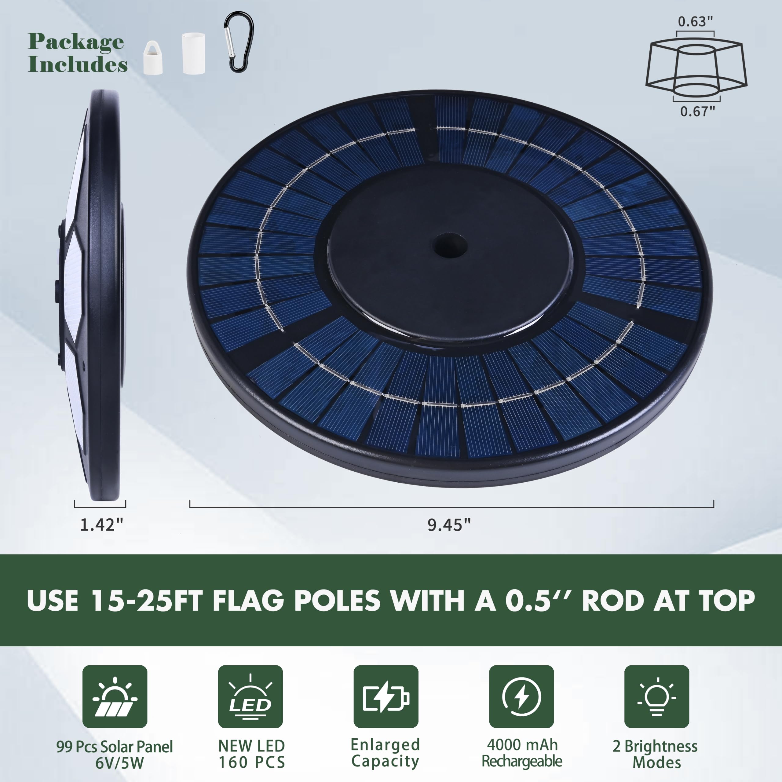Components of Aurolit Solar Flag Pole Light including tube and hook