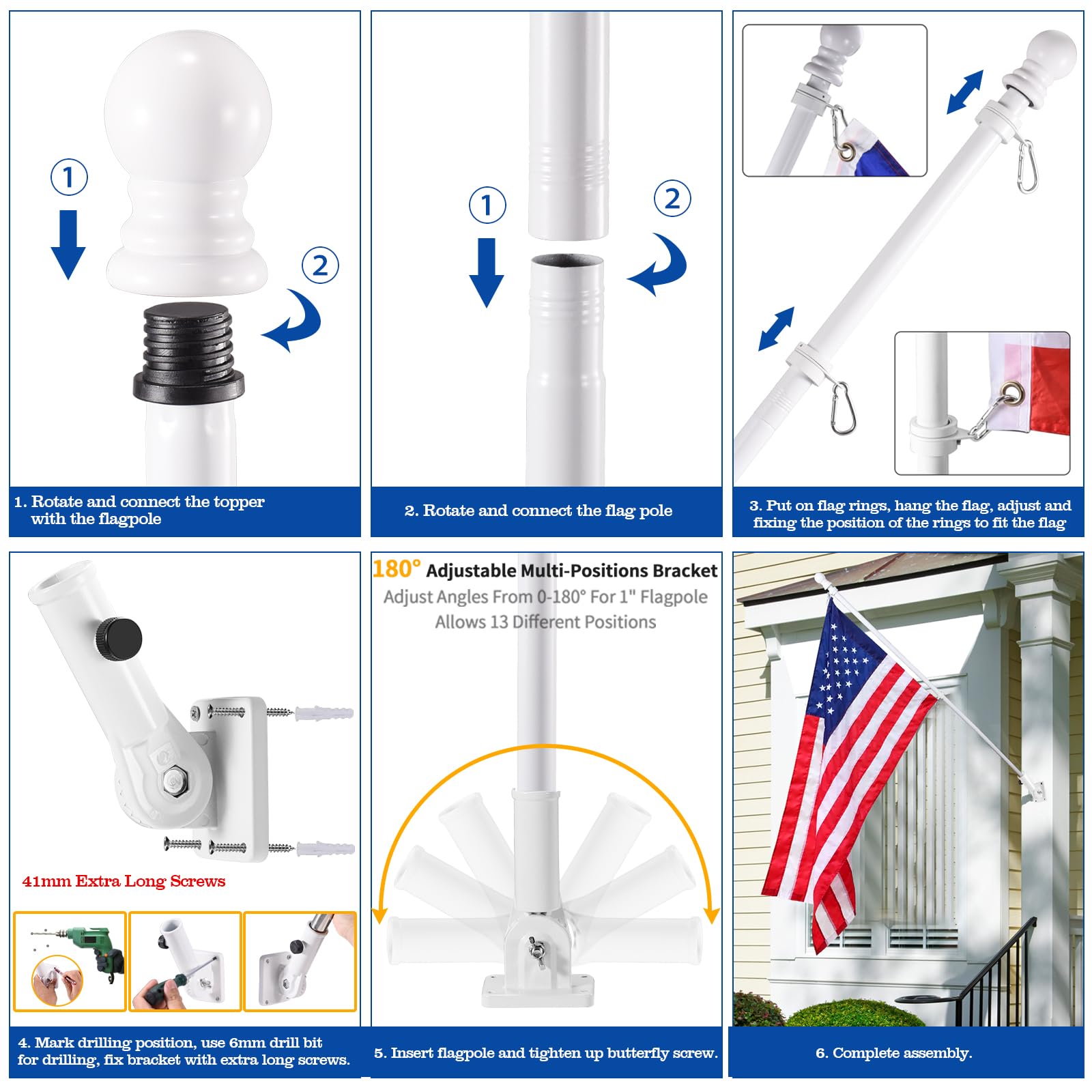 Components of BONWIN White Flag Pole Kit