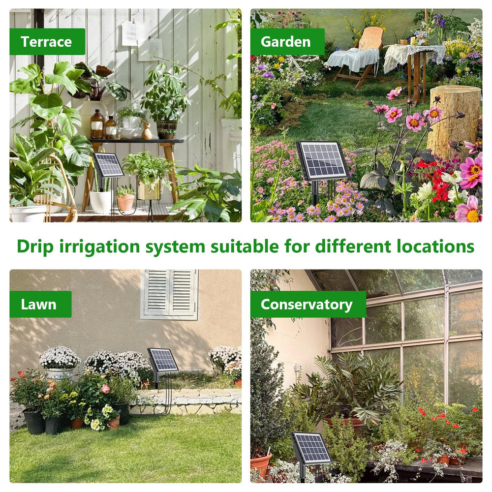 Components of HEKIWAY Solar Drip Irrigation Kit displayed