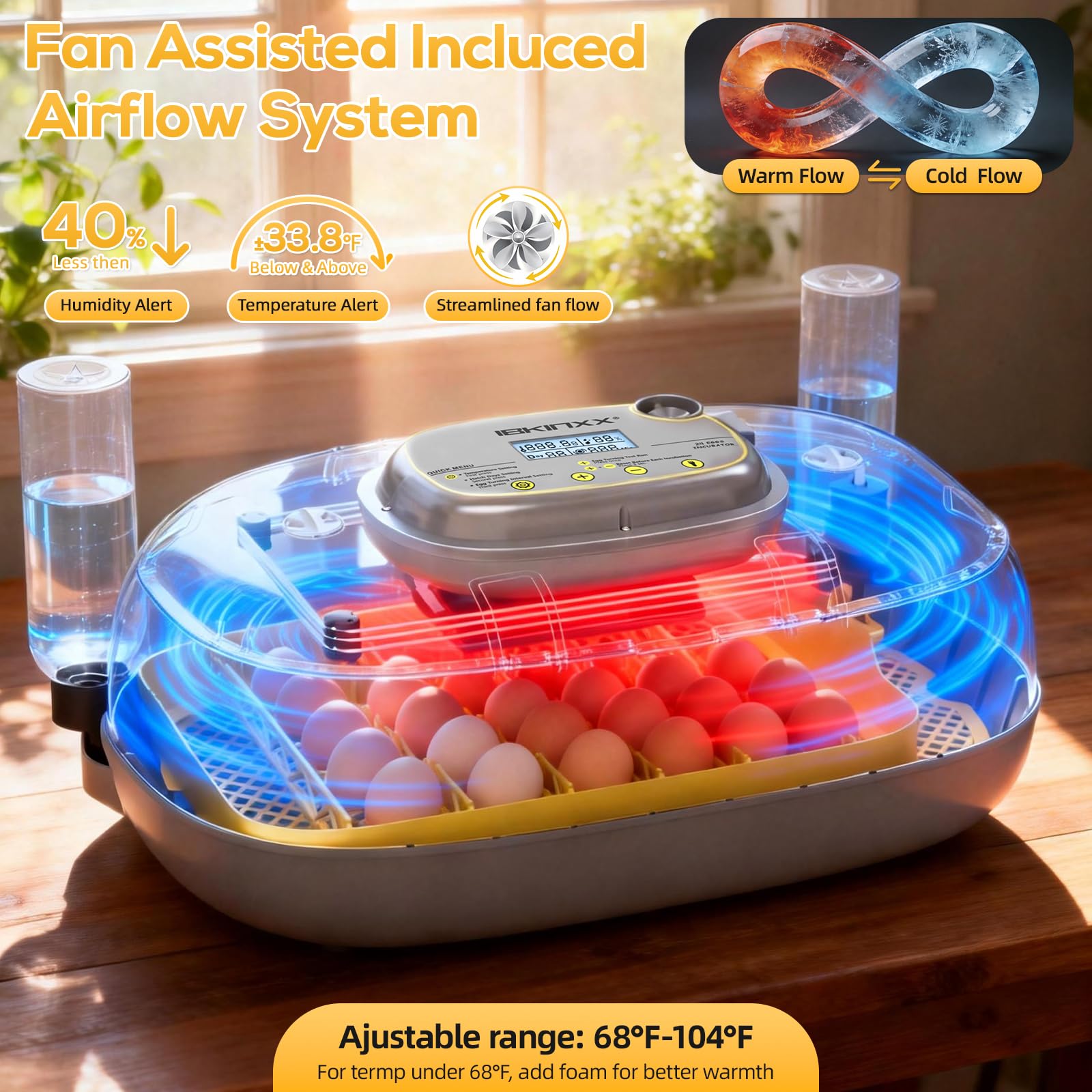 Components of IBKINXX incubator with water bottle and grid
