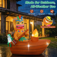 Components of Lewondr inflatable tiki decor including blower and stakes