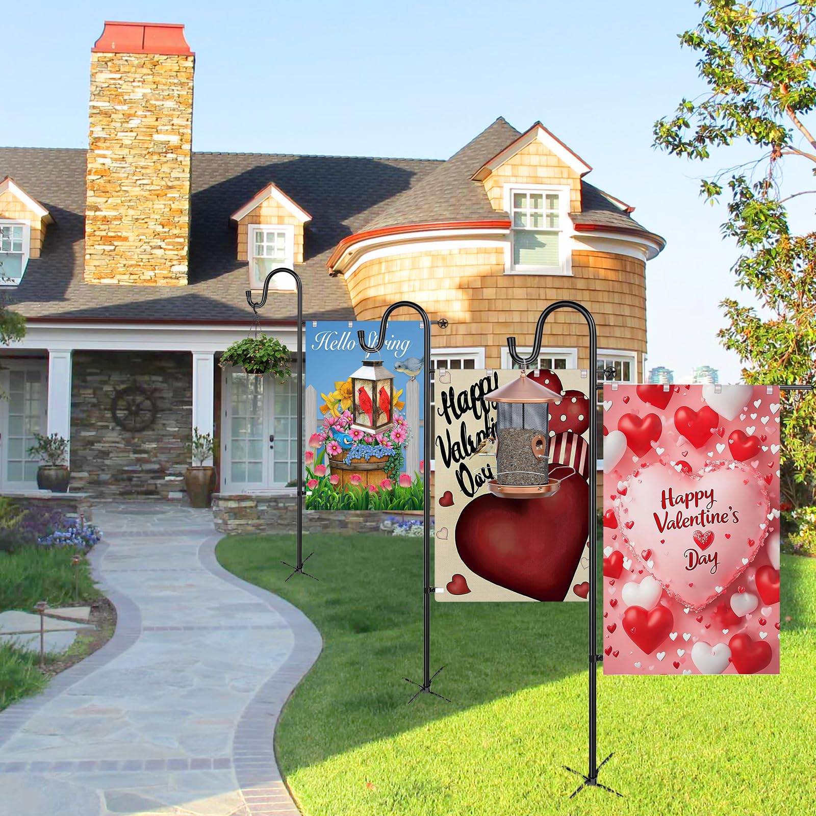 Components of OHCISP Garden Flag Stand including poles and base