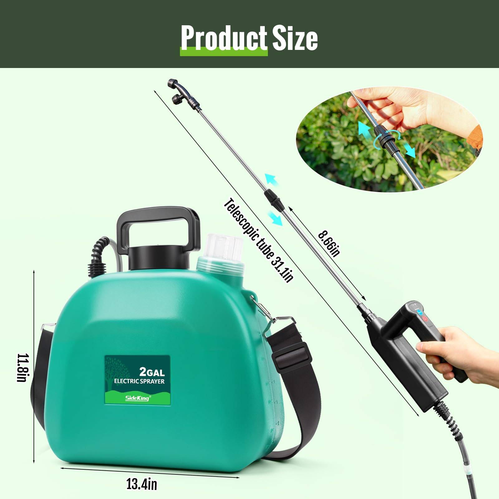 Components of SideKing sprayer including USB charging cable