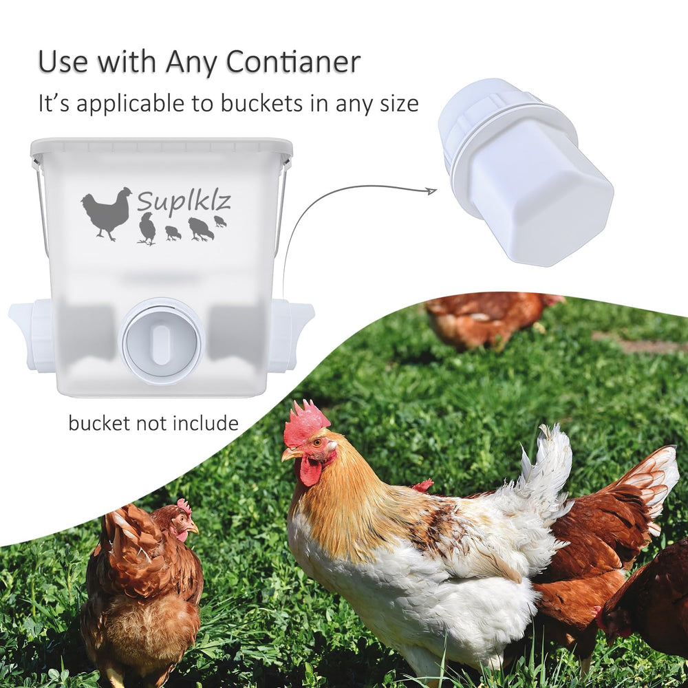 Components of Suplklz DIY Chicken Feeder including ports and holesaw