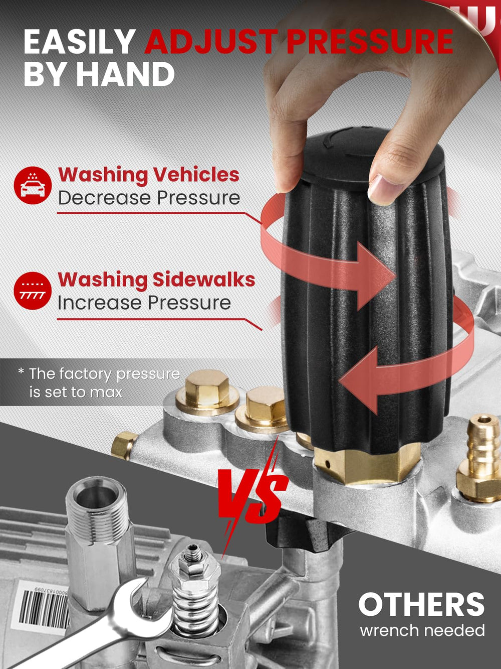 Components of the WOJET pump including siphon hose and bolts